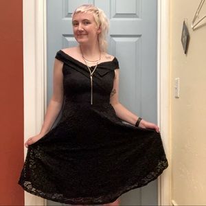 Vintage Black Lace Fit and Flare Dress